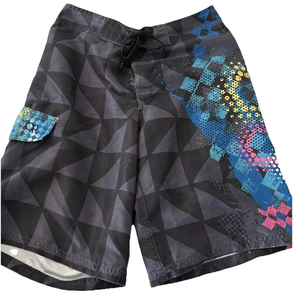 Adult Mens Womens OP Ocean Pacific Swim Wear Shorts Size 30 Vintage Abstract Geo